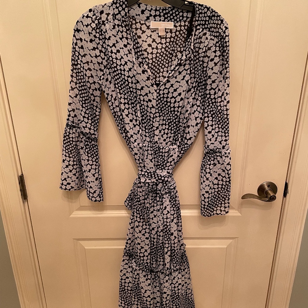 Michael Kors Floral Print Waist Tie Midi Dress XS